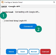 The interface for setting up a Gmail connection within Fixity Pro